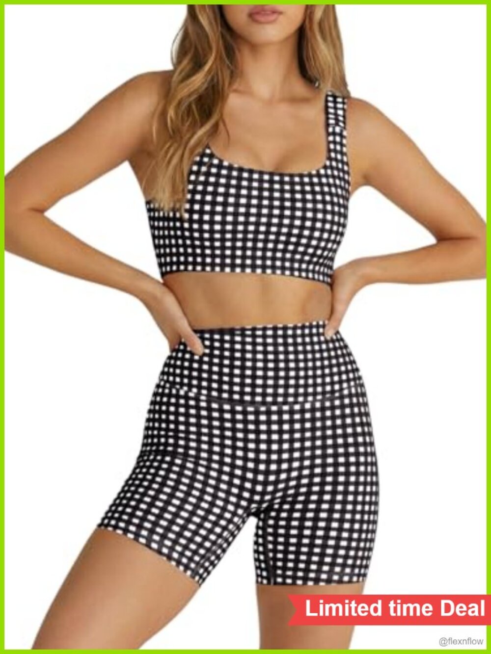 Aoysky Gingham 2 Piece Workout Set Padded Crop Tank & Shorts